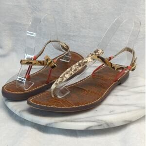 Sam Edelman Sandal Gigi T-Strap Woman's 8.5 Python Coral Leopard Boho Beach‎